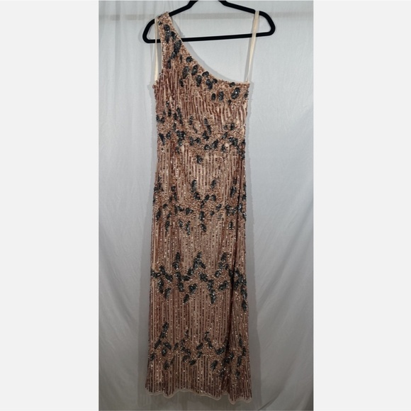 NWT $798 Mac Duggal [ 6 ] One Shoulder Embellished Gown in‎ Apricot Pink - Picture 8 of 13